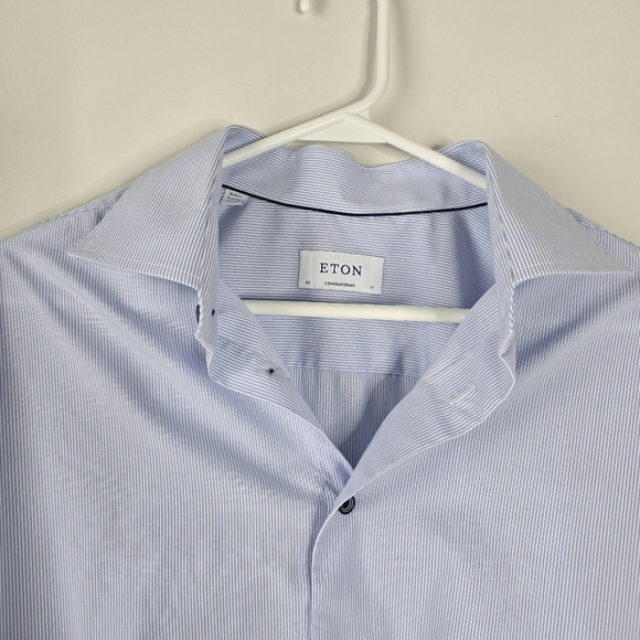 ETON Contemporary Blue/White Striped Long Sleeve Button Front Cotton Shirt 17 43 - Picture 6 of 12